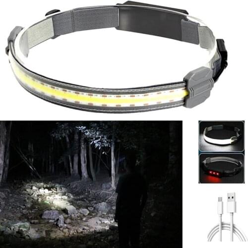 LED Headlamp White COB+ Red Light High Hardness ABS Waterproof Head-mounted Portable Lamp USB Rechargeable & Battery Type
