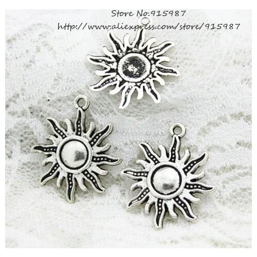 Sweet Bell 40 pcs/lot 25*28mm Vintage Charms Sun Pendant Antique Fit Bracelets Necklace DIY Metal Jewelry Making 4D787