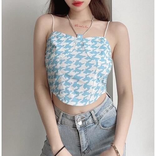 Summer Sexy Print Halter Tank Tops Women Off Shoulder Slash Neck Crop Top Ladies Spaghetti Strap Camis Clothes