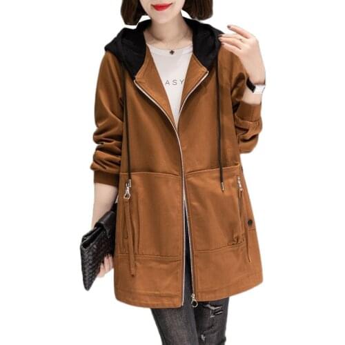 Trench Coat Women 2021 New Spring Autumn Casual Female Windbreaker Big pocket Mid-length Hooded Coats Outerwear Plus Size 4XL