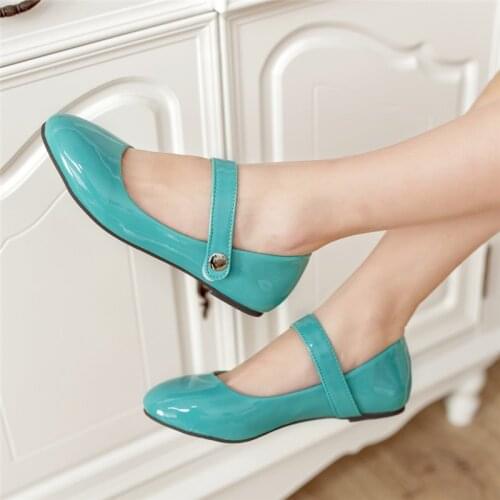 Mary Jane Flats Women Shoes Flat Patent Leather Casual Ballerina Flats Round Toe School Shoes Lady Red Green Small Size 32 33 43
