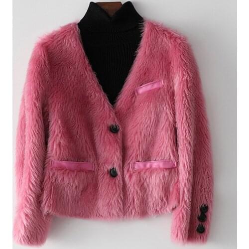 2021 Autumn Winter Womens Eelegant V-neck Wool fur jackets France Style high quality Wool short coat C848