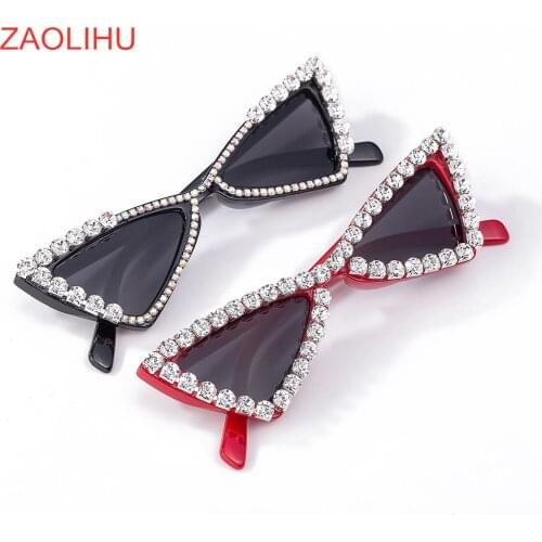 ZAOLIHU Cat Eye Women Sunglasses Black PC Eyewear Vintage Female Sun Glasses UV400 Quality Diamond Crystal Sunglass