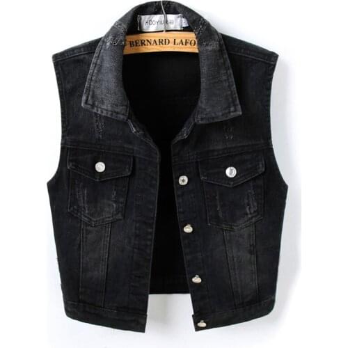 Black Denim Vest Jacket Women Spring and Autumn Slim Sleeveless Outerwear Short Coat Plus Size 5XL Female Casual Waistcoats Tops