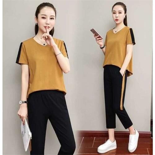 2 piece suit 4XL size loose Sporting suit female 2021 summer new sportswear set womens large tracksuit women pants sets