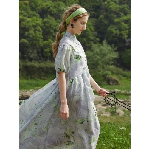 IRINACH412 Spring Summer 2021 Original Design New Arrivals Women Short Sleeves Long Printed Jacquard Shirt Dress