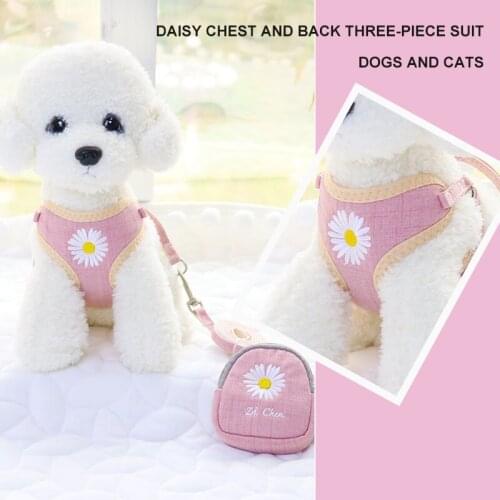 Pet Dog Harnesses Vest Puppy Leash Adjustable Small Dog Embroidery Flower Pattern Nylon Harness Pet Accessories