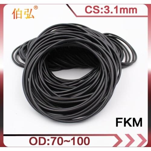 1PC Fluorine rubber Ring Black FKM Seals 3.1mm Thickness OD70/72/75/80/85/90/95/100mm O Ring Gasket Oil Ring Sealing Washer