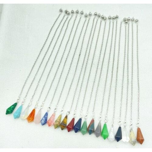 1pc Reiki Healing Pendulum For Dowsing Natural Stone Quartz Crystal Lapis Meditation Hexagonal Charm Pendule Divination Pendant