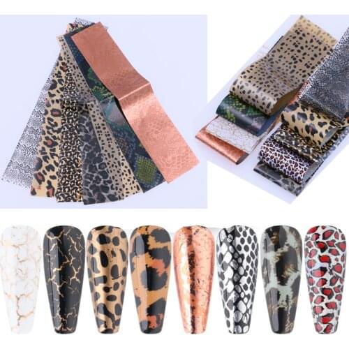 10pc Holographic 3D Nail Sticker Starry Transfer Foil Nail Art Sticker Leopard flower Slide Wraps Decal Nail Manicure Decoration