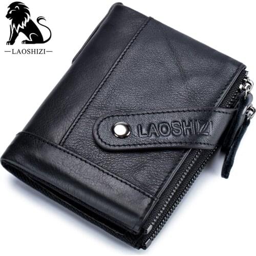 100% Genuine Leather Mens Wallet short Cowhide leather Man zipper Purse Brand Male Credit Wallet with Coin with pocket