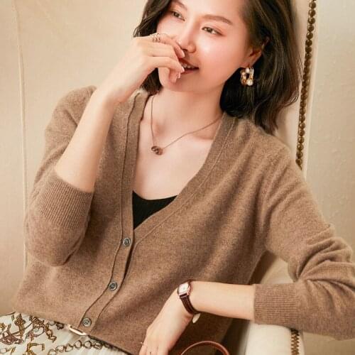 100% Cashmere Soft Cardigan Women 2021 Autumn New V-Neck Knitwear Korean Style Knit Tops Woman Clothes Girls Cardigan Sweater