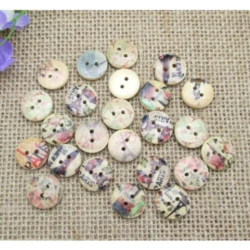 100pcs 15mm Mixed Round Tower Wooden Buttons For Clothes Crafts Sewing Decorative Needlework Scrapbooking DIY Accessories