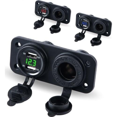 12-24V Motorcycle Dual USB Socket Charger Power Adapter Outlet Power Mobile Phone Charger with LED for Auto Car Truck ATV Boat