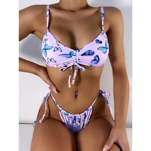 2021 Bikinis Sexy Butterfly Print Swimwear Women Tie Womens Swimsuit Biquini Beach Wear Bathers Bathing Suit Beach Set