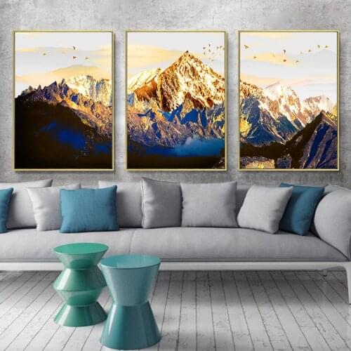 3 Piece Golden Abstract Snow Mountain Landscape Diamond Painting Art Embroidery Triptych Picture Wall Nordic Decor Rhinestones
