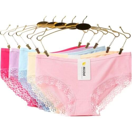 5Pcs/lot Ladies Panties Modal Beautiful Lace Underwear Women Solid Low-Rise Briefs Ultra-thin Sexy Soft Comfortable Panties