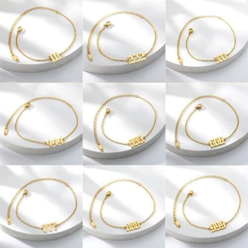 Devil Anklet Stainless Steel 111 222 333 444 555 666 777 888 999 Angel Number Anklets Pendant Minimalist Jewelry Bijoux Femme