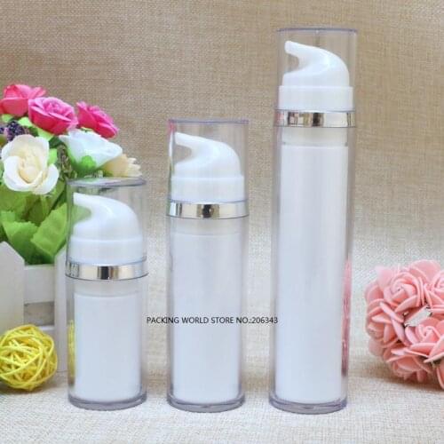 15ml white double layer airless bottle with transparent lid silver/gold line for serum/lotion/emulsion/foundation packing