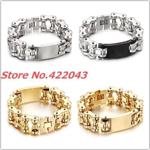 8.6"*20mm Boys Mens Friendship Chain Bicycle with ID Link Biker Motorcycle 316L Stainless Steel Bracelet Silver Black Gold color
