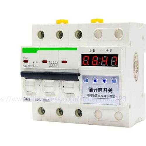 Digital intelligent 3 phase circuit breaker with timer 00:01-99:00 hours 63A 35000W load 3 phase 3 wire water pump timer