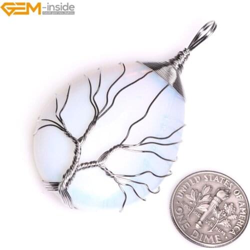 Gem-inside 30x55mm Handmade Mesh Dream Catcher Stone Selectable Material Flat Drop Worry Precious Charkra Pendant Valentine Gift