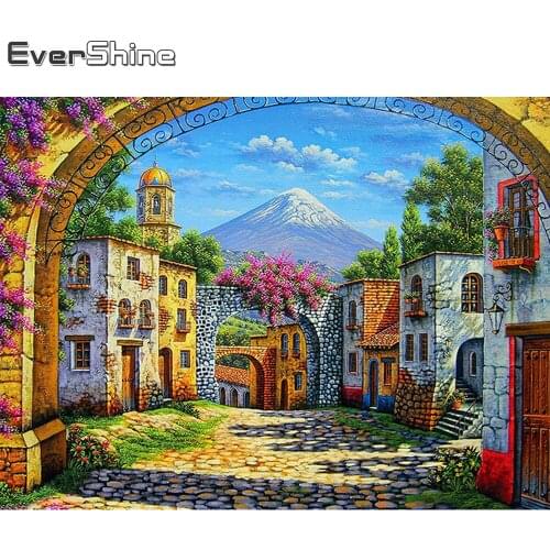 Evershine 5D DIY Diamond Embroidery Street Rhinestone Picture Diamond Painting Landscape House Home Decoration