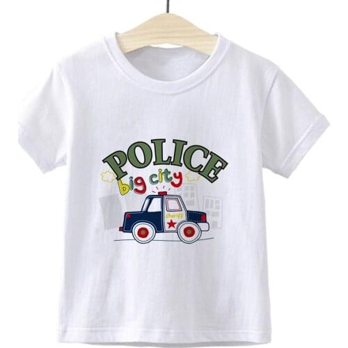 Cartoon Car Big City New T-shirts Fashion Kawaii Kids Tops Summer Streetwear Casual Children Clothes Baby Boys Police Dream
