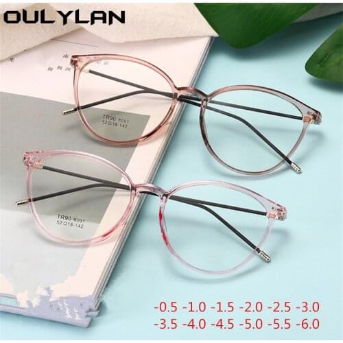 Oulylan -1 -1.5 -2 -2.5 -3 -3.5 -4 To -6.0 Finished Myopia Glasses Women Men Fashion Finished Short-sight Eyewear for Student
