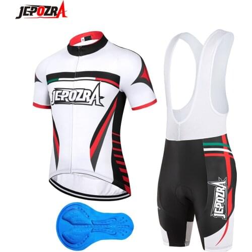 Jepozra Mens Cycling Jersey Set Bike Clothes Mountain Bike Shirts Short Sleeves Bicycle Shorts Padded Outfit MTB