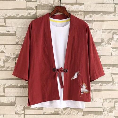 Samurai Crane Japanese Style Kimono Haori Men Women Cardigan Traditional Japanese Clothing Asian Clothes
