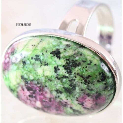 Ring Natural Stone Oval CAB Cabochon Bead Green Red Zoisite Adjustable Finger Ring Jewelry For Women Gift Z116