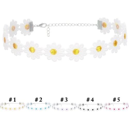 Korean Boho Flower Charms Necklace Choker for Women Daisy Choker Fashion Butterfly Lace Necklace Choker Necklaces