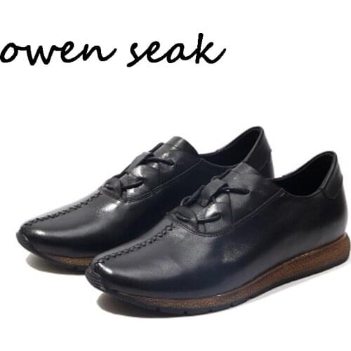 Owen Seak Men Casual Shoes Basic Luxury Trainers Genuine Leather Men Spring Handmade Sneaker Lace Up Flats Black Dress Shoes