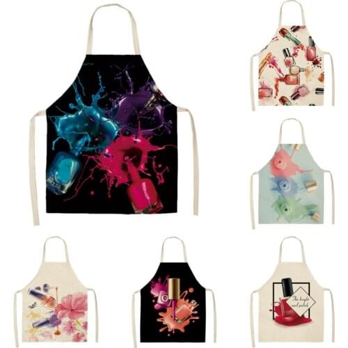Kitchen Women Apron Color Nail polish bottle Printed Linen Adult Childs leeveless Aprons 53x65cm Waterproof Home Cleaning Tools