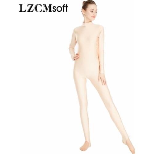 LZCMsoft Women Long Sleeve Unitard Girls High Neck Lycra Spandex Bodysuits Gymnastics Dance Unitards With Stirrups
