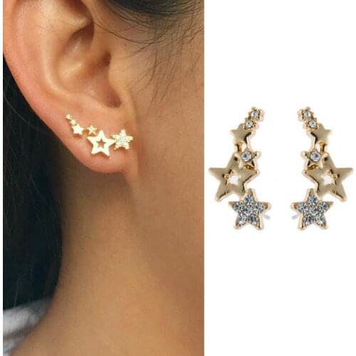 Trendy Shiny Rhinestone Star Stud Earrings for Women Simple Fashion Party Wedding Female Girl Accessories Jewelry 2021 New