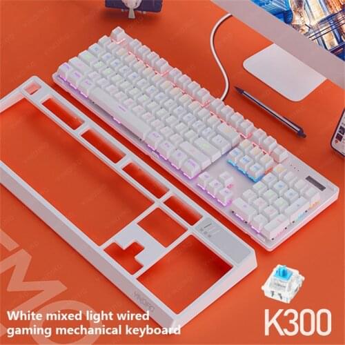 New K300 wired 104-key detachable panel real mechanical keyboard hybrid/white backlit green axis USB interface gaming keyboard
