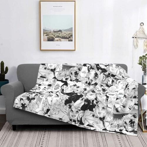 Rengoku Aniki Collage Demon Slayer Blankets Coral Fleece Plush Print Anime Breathable Warm Throw Blanket for Bedding Office