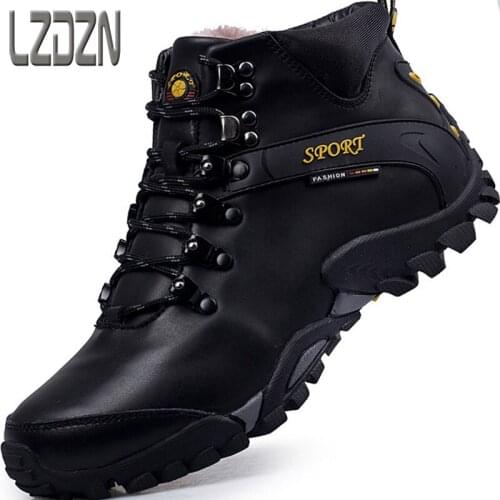 Outdoor Waterproof Genuine Leather Northeast Mens Snow Boots Winter Plus Velvet High Waist Middle Gang Shoes Warm Cotton Boots