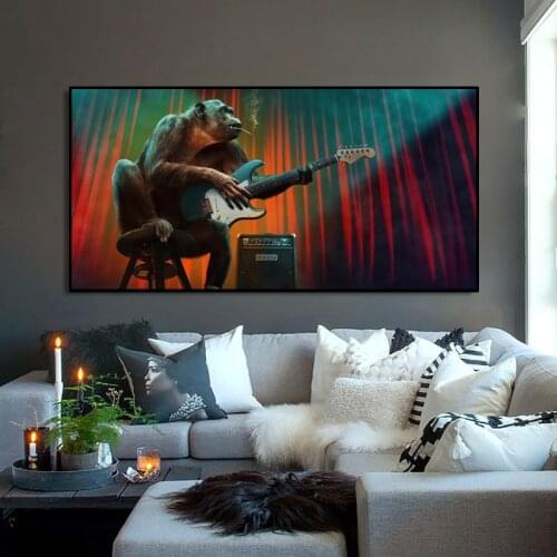 Monkey Play Guitar Poster and Prints Wall Art Cuadros Animal Picture Wall Canvas Decor for Living Room Home Decor Painting