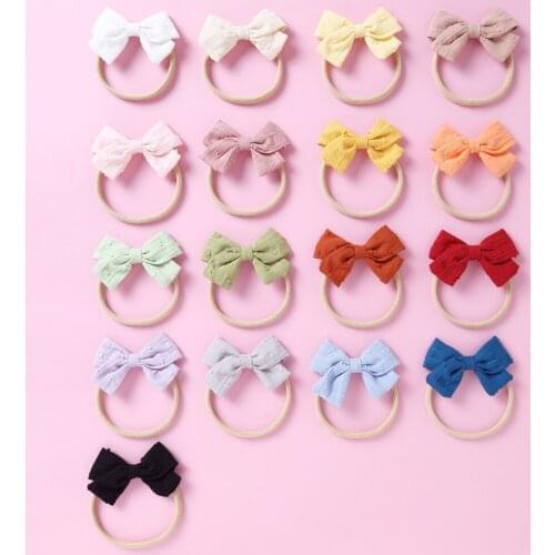 Wholesale 17pcs/Lot Baby Bow Headband Nylon Girl Cotton Linen Hair Accessories Soft Children Jacquard Head Band Infant Hairbands