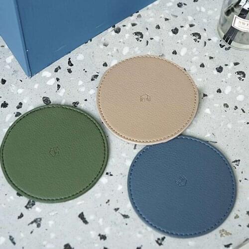 Simple Placemat Pad Coasters Retro Table Mats Leather Round Coaster Bowl Mats Kitchen Accessories