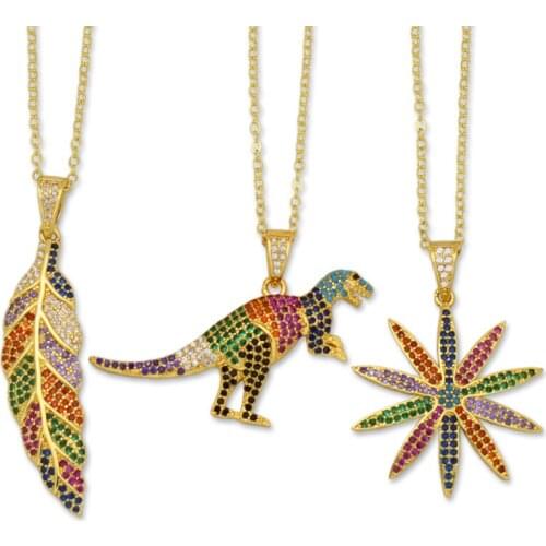 Rainbow Jellies Color Tennis Boho Necklaces for Women Cute Leaf Dinosaur Sunflower Big Pendant Necklace Colorful Summer Jewelry