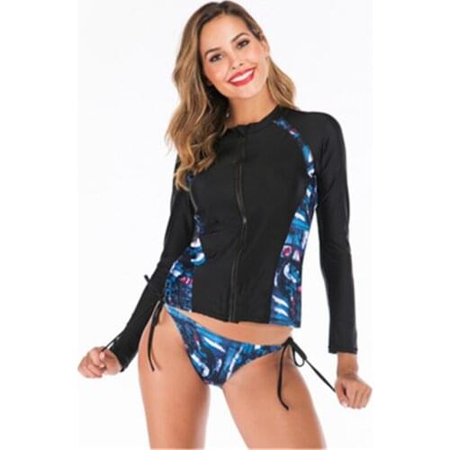 Rashguard Surfing long sleeves women swimwear Zipper lace-up Beachwear Rash guards two pieces Swimsuit UV Protection Diving Suit