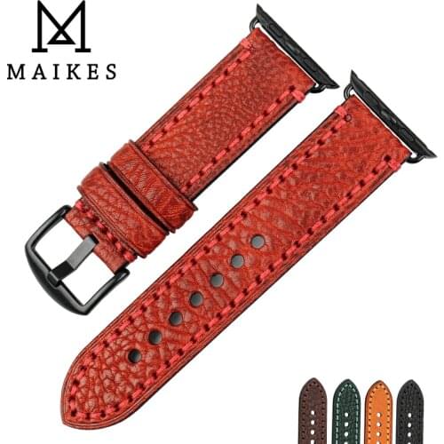 MAIKES Fashion Red Watchband Watch Bracelet For Apple Watch Band 44mm 40mm 42mm 38mm Series 6 5 4 3 2 iWatch Leather Watch Strap