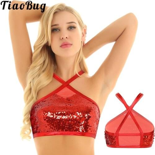 Sexy Wetlook Shiny Crop Tops PU Leather Halter Pole Dance Clubwear Exotic Tank Camisole