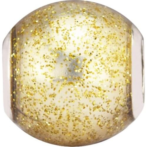 Fits Pandora Bracelet 925 Sterling Silver Glitter Ball Charm Golden Glitter Enamel Beads for Jewelry Making kralen Wholesale