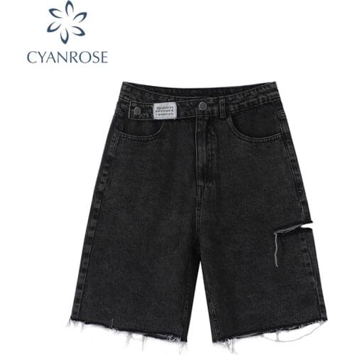 High Waist Denim Shorts Women Fashion 2021 New Casual Harajuku Wide Legs Ripped Jeans Short Washed Female Summer Cotton Shorts
