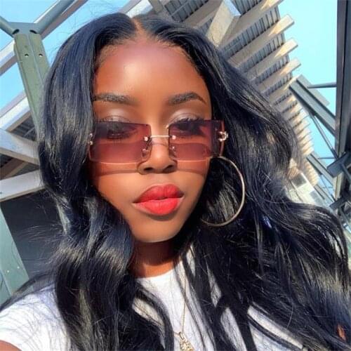 Brand Small Sunglasses Women Fashion Rimless Rectangle Sun Glasses Men Vintage Green Yellow Brown Eyewear Top Traveling Shades